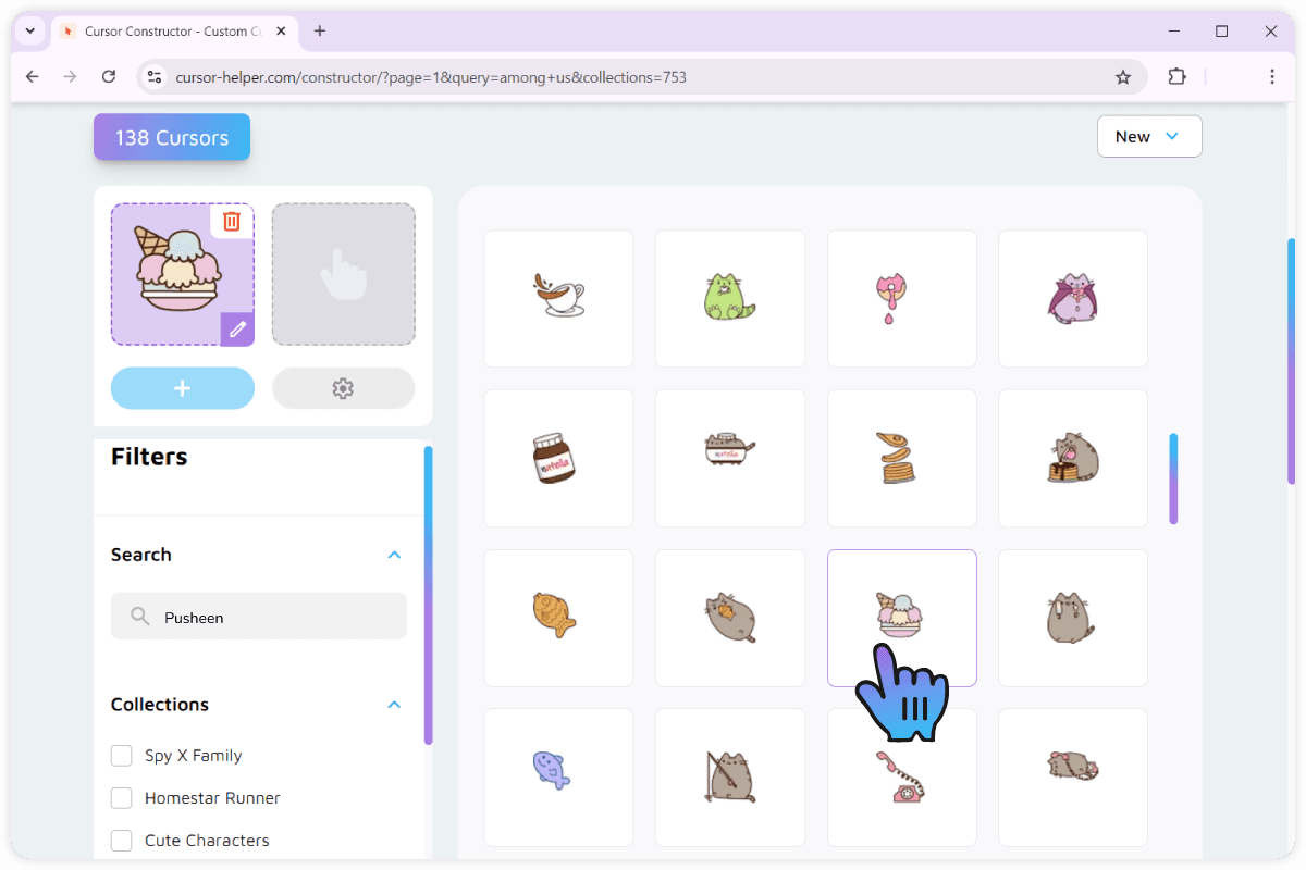2. Choosing the cursor.
