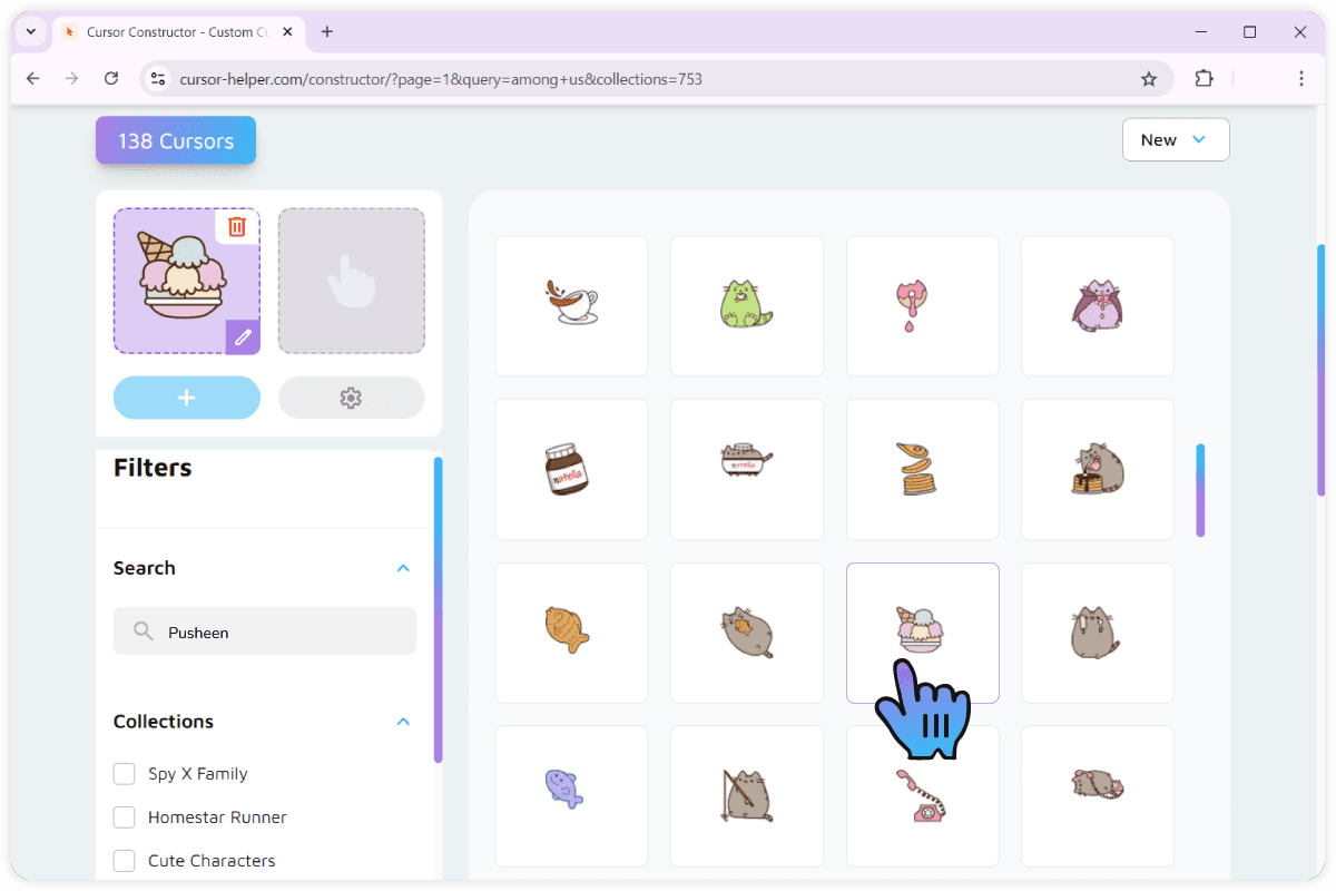 2. Choosing the cursor.