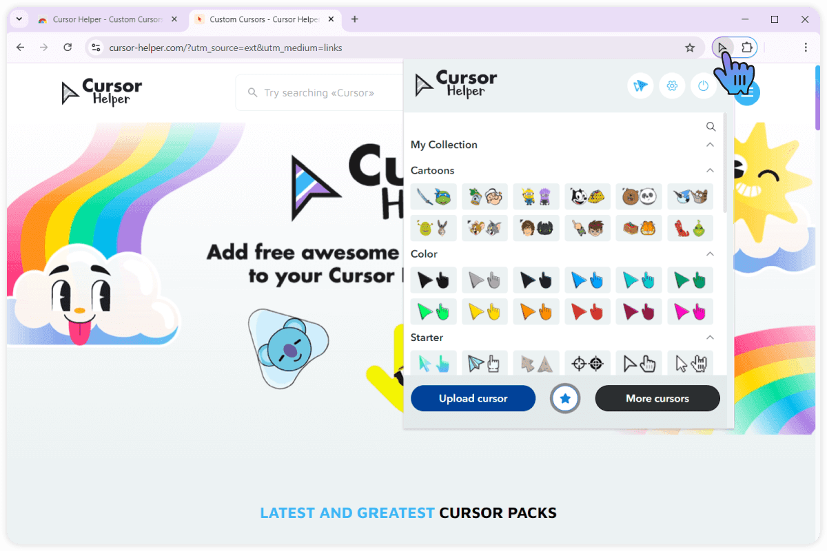 8. Reload the page or open a new tab to start using the new features of «Cursor Helper».
