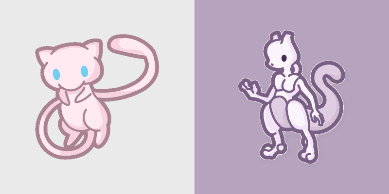 Cute Mew and Mewtwo