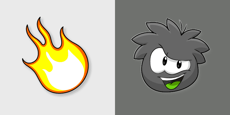 Cute Cursor Club Penguin Black Puffle and Fire