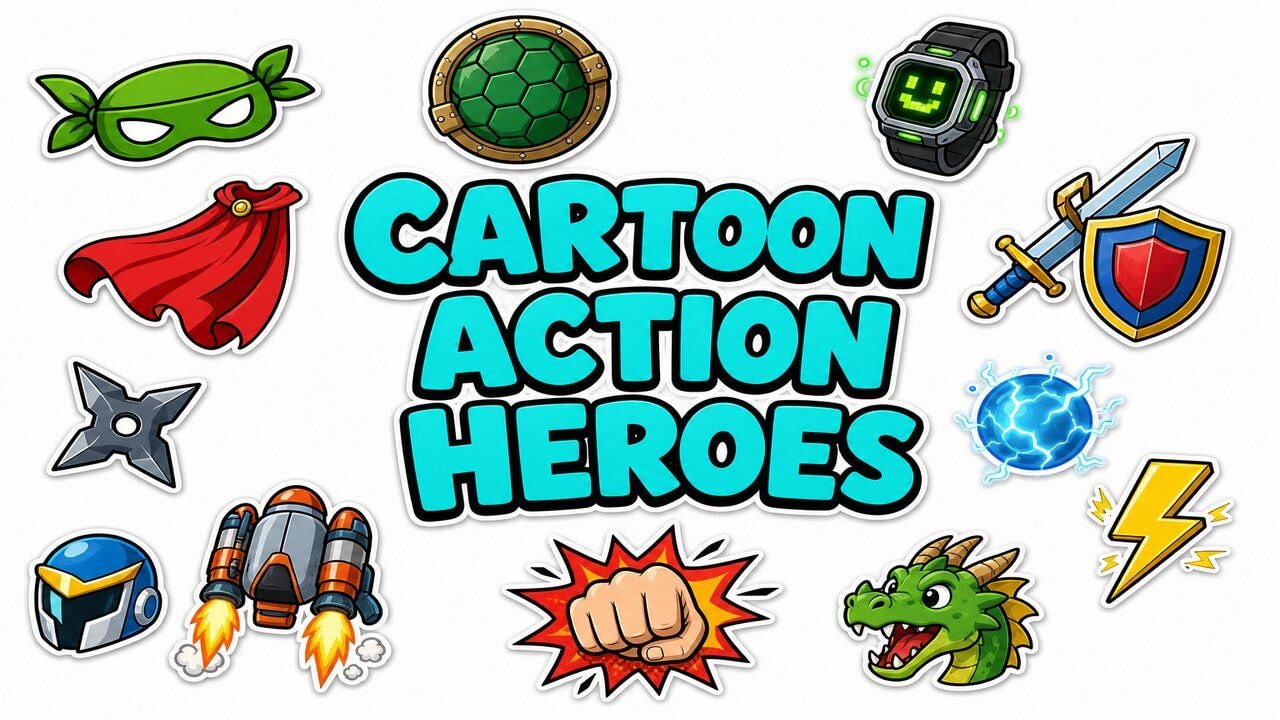 Cartoon Action Heroes custom cursor collection preview