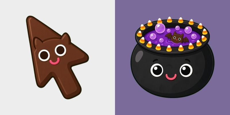 Cute Bat Cookie & Cauldron cursor preview