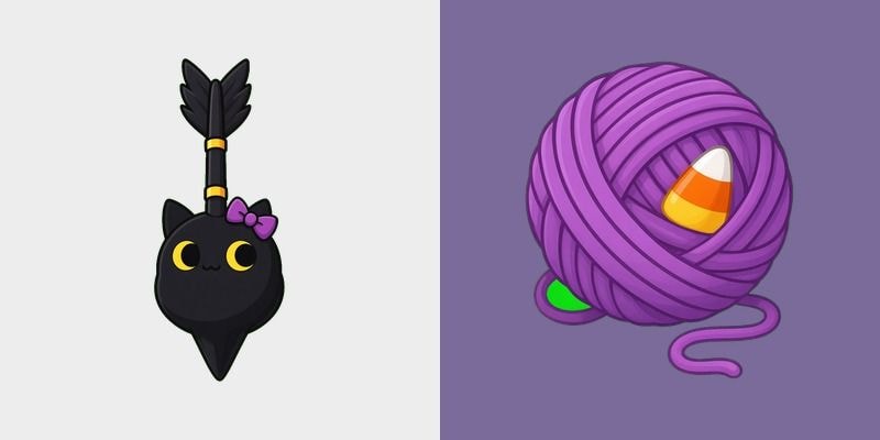 Cute Black Cat & Yarn Ball cursor preview