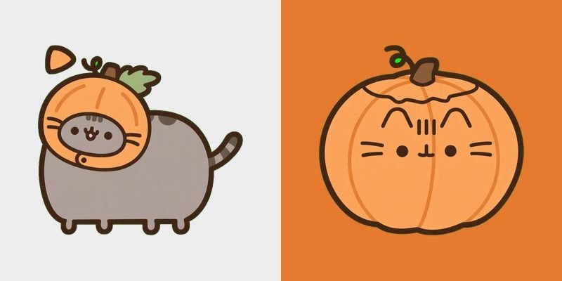 Pusheen in a Pumpkin Hat and Pusheen Jack-o'-Lantern