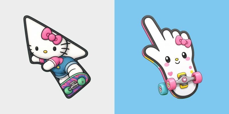 Kawaii Skateboarding Hello Kitty & Skateboard Cursor