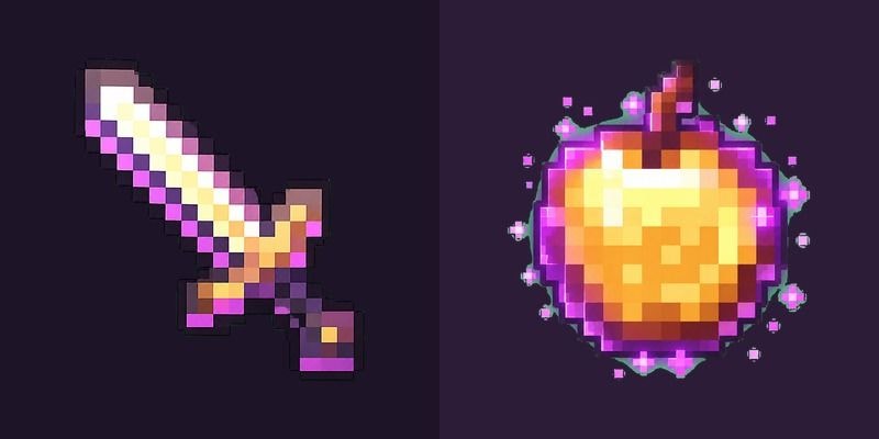 Minecraft Enchanted Golden Apple and Sword cursor preview