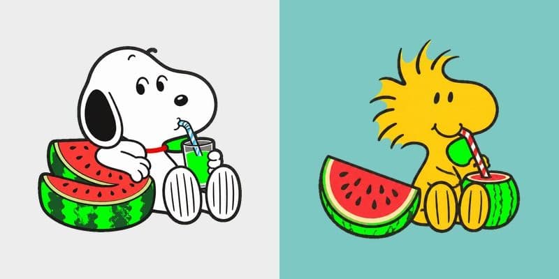 Peanuts Snoopy and Woodstock Eating Watermelon
