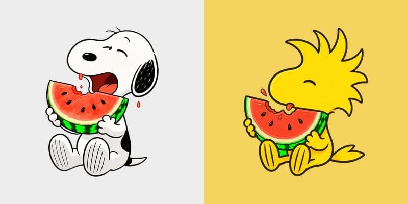 Peanuts Snoopy and Woodstock Eating Watermelon